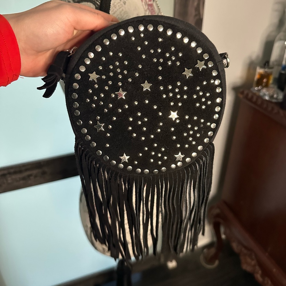EARTHBOUND Black Starry Fringe Crossbody Bag